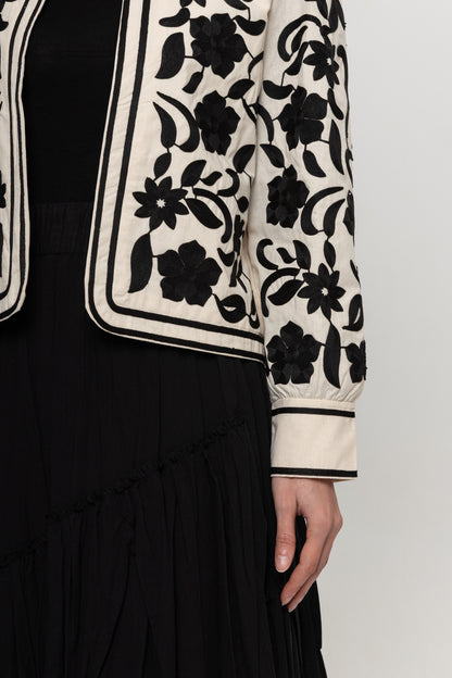 BEJ SİYAH NAKIŞLI KİMONO