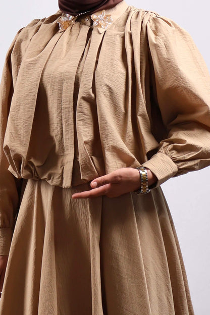 CAMEL BALON ÇİÇEK DETAY ETEK TAKIM