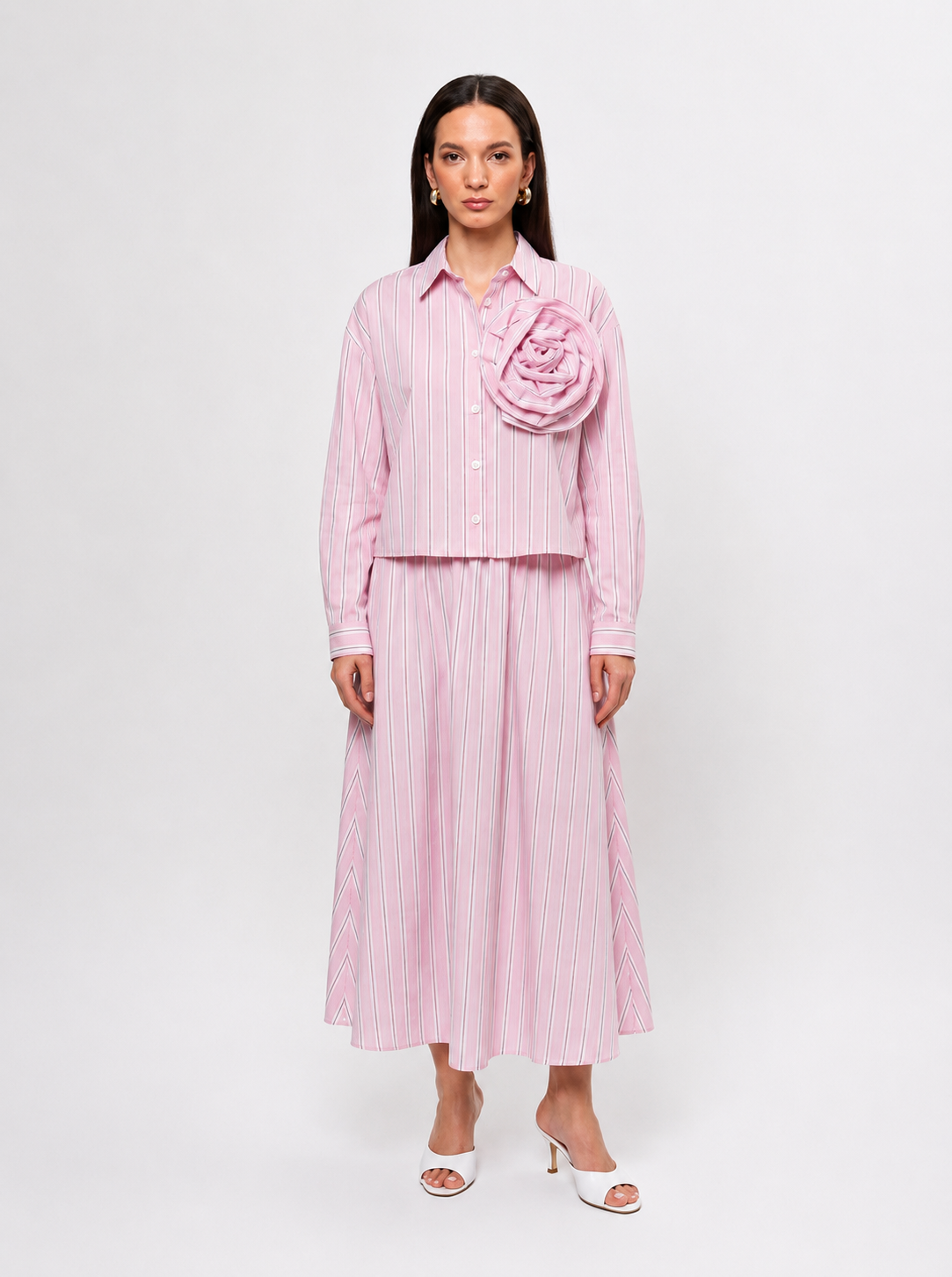 PEMBE ÇİZGİLİ GÜL DETAYLI ETEK TAKIM