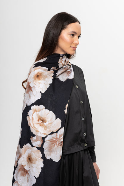 LACİVERT  ÇİÇEK DESENLİ ŞAL