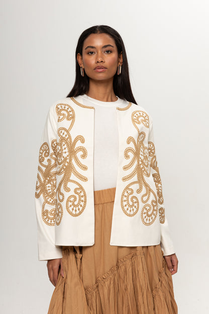 BEJ CAMEL NAKIŞLI KİMONO