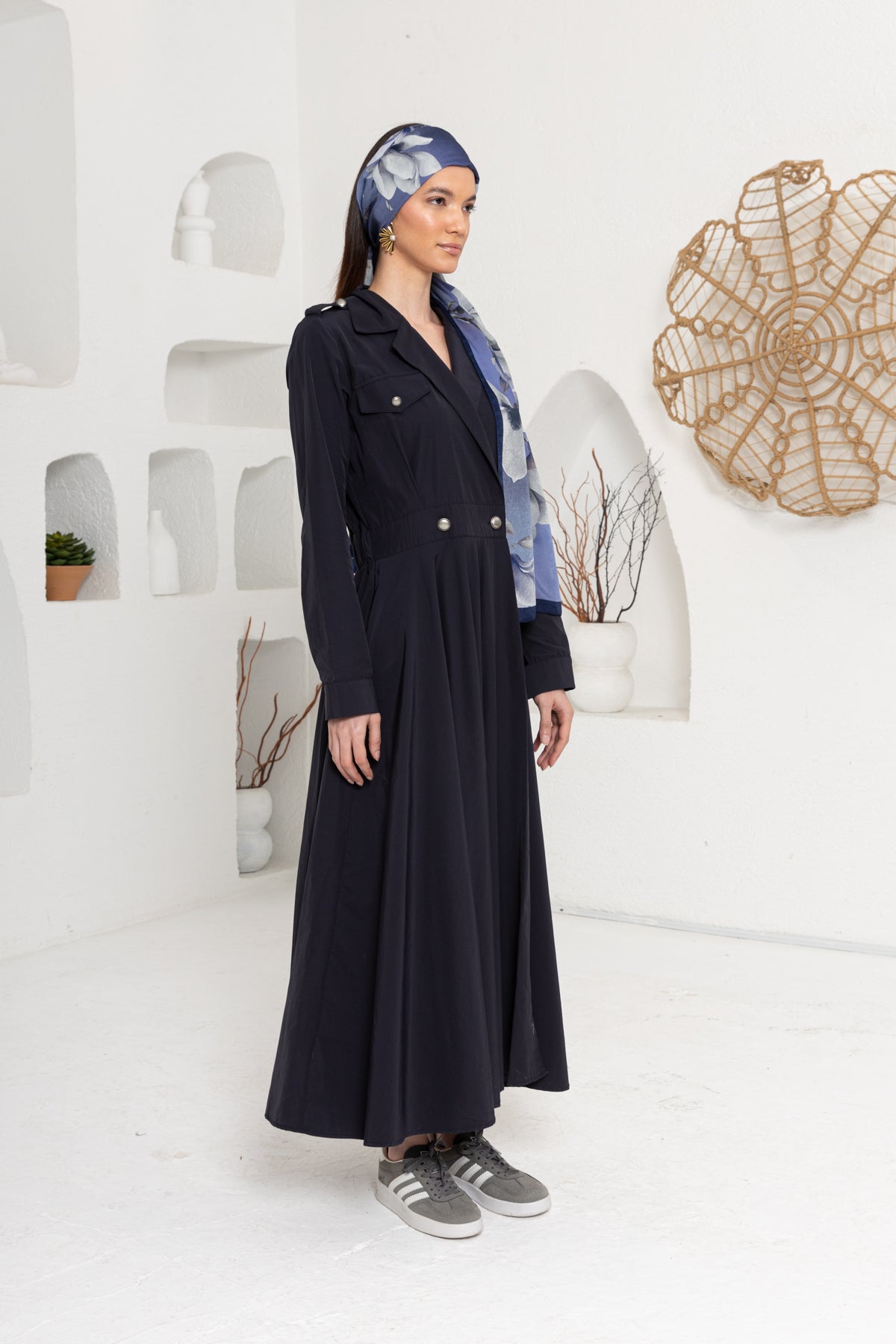 LACİVERT APOLET DETAY TRENÇ ELBİSE