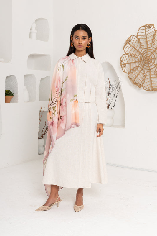 PEMBE ÇİÇEK DESENLİ ŞAL