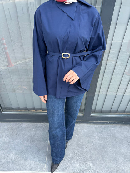 LACİVERT KEMER DETAYLI GÖMLEK