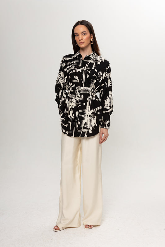 SİYAH BEJLİ KARIŞIK DESENLİ PANTOLON TAKIM