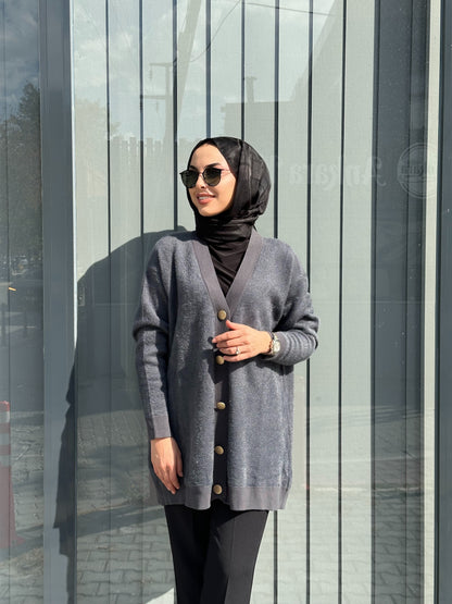 ANTRASİT ÖNDEN DÜĞMELİ ANGORA HIRKA