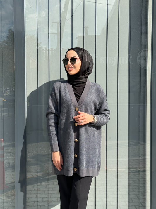 ANTRASİT ÖNDEN DÜĞMELİ ANGORA HIRKA
