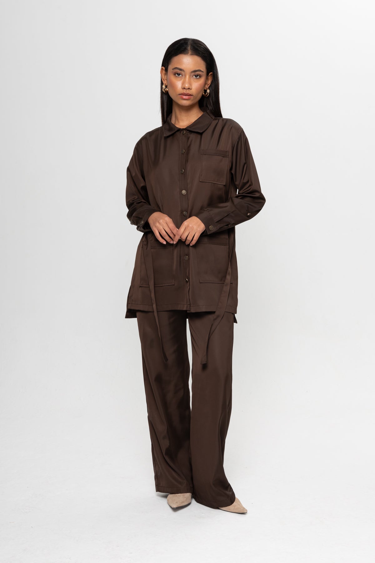 KAHVERENGİ  ÜÇ CEPLİ PANTOLON TAKIM