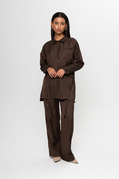 KAHVERENGİ  ÜÇ CEPLİ PANTOLON TAKIM