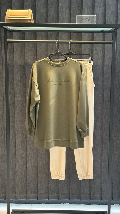 HAKİ PARLAK TANATON BASKILI BASİC SWEAT