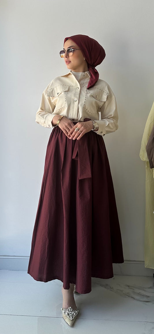 BORDO D FORM KEMERLİ ETEK