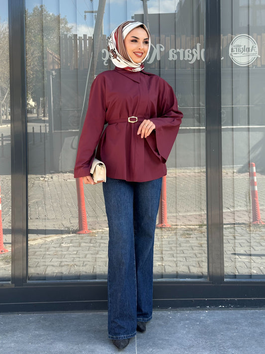 BORDO KEMER DETAYLI GÖMLEK