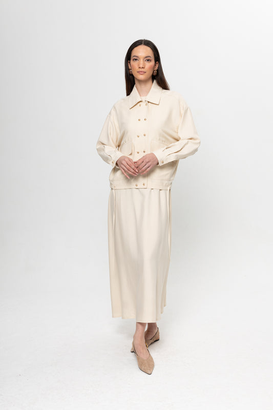 BEJ CEPLİ CEKET ELBİSE