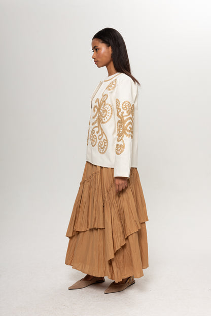 BEJ CAMEL NAKIŞLI KİMONO