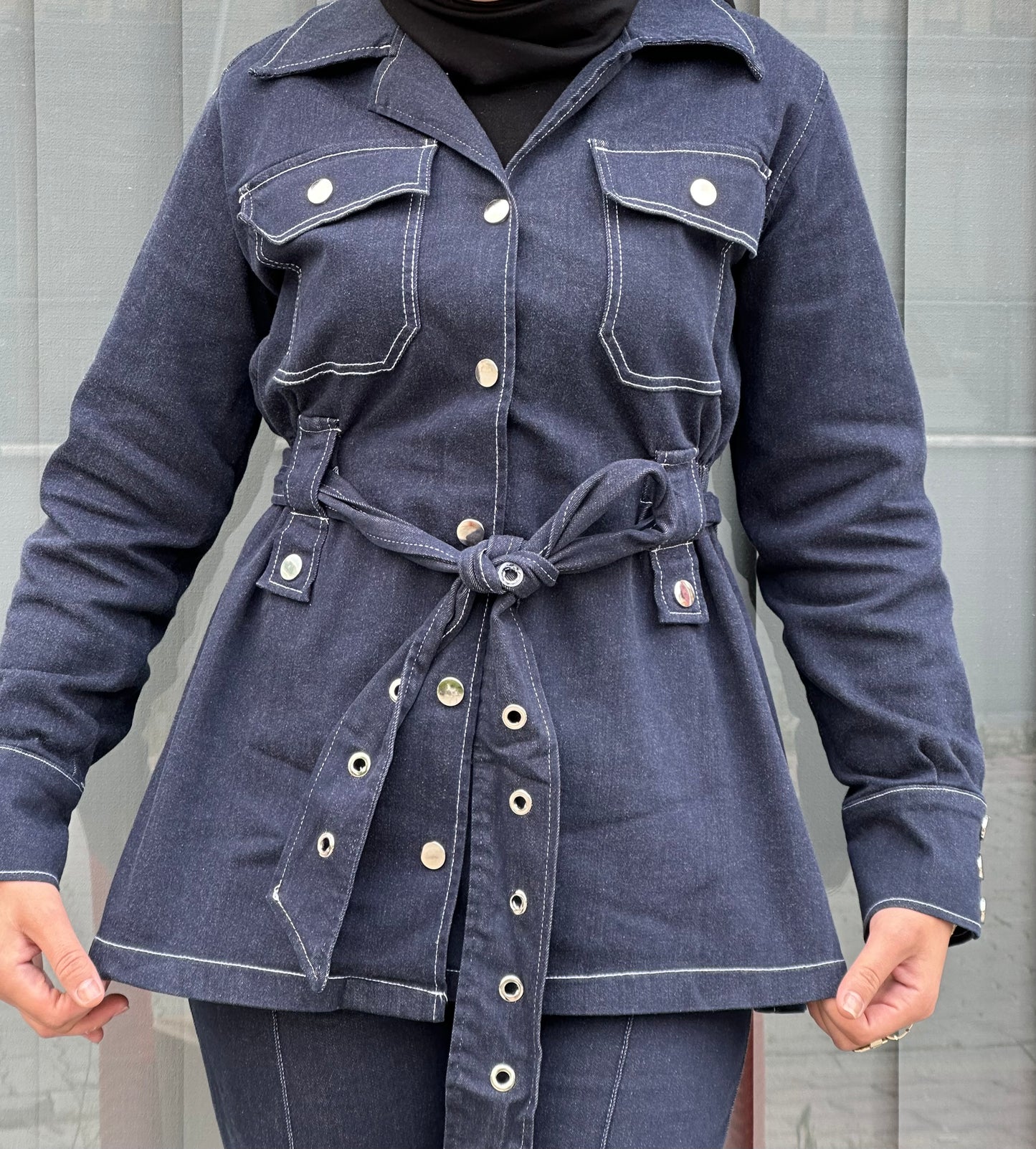 KOYU DENIM BEYAZ DİKİŞ DETAY PANTOLON TAKIM