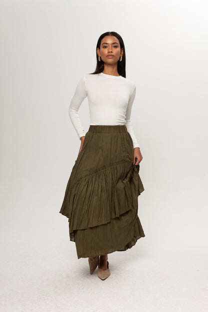 HAKİ YEŞİL KRAŞLI KAT KAT ETEK