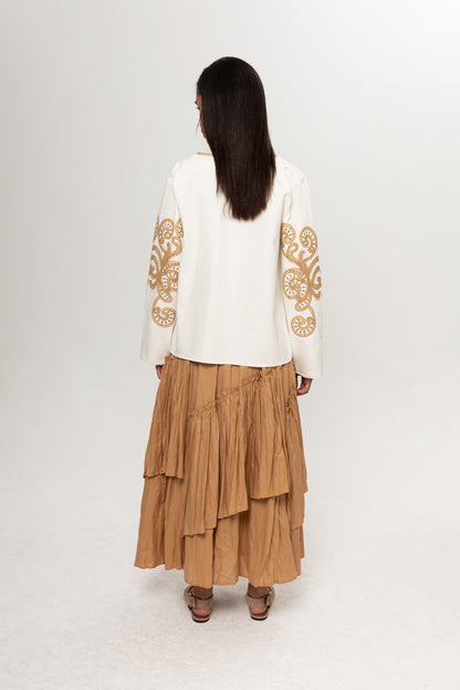 BEJ CAMEL NAKIŞLI KİMONO