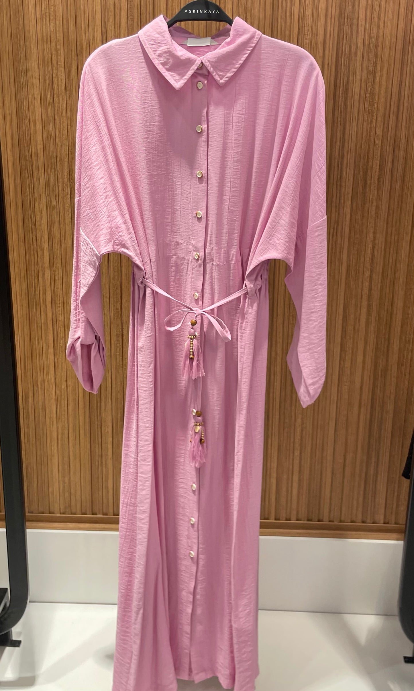 PEMBE BELİ TÜNELLİ GÖMLEK ELBİSE