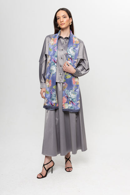 İNDİGO RENKLİ  ÇİÇEK DESENLİ ŞAL