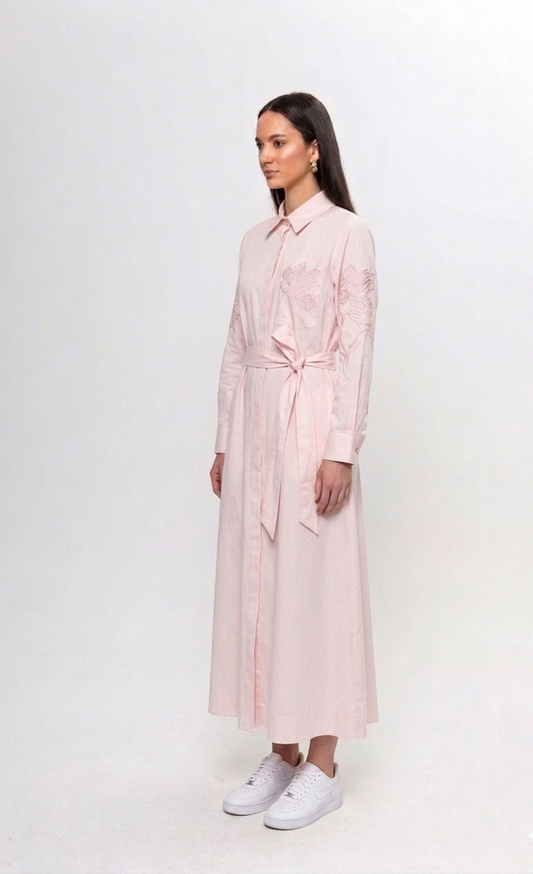 PEMBE KOLLARI NAKIŞLI ELBİSE