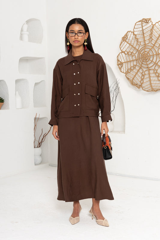 KAHVE  CEPLİ CEKET ELBİSE