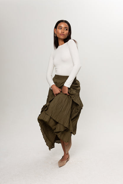 HAKİ YEŞİL KRAŞLI KAT KAT ETEK