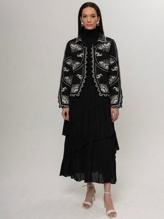 SİYAH BEJ  NAKIŞLI CEKET