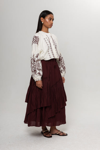 BEYAZ  BORDO NAKIŞLI BLUZ