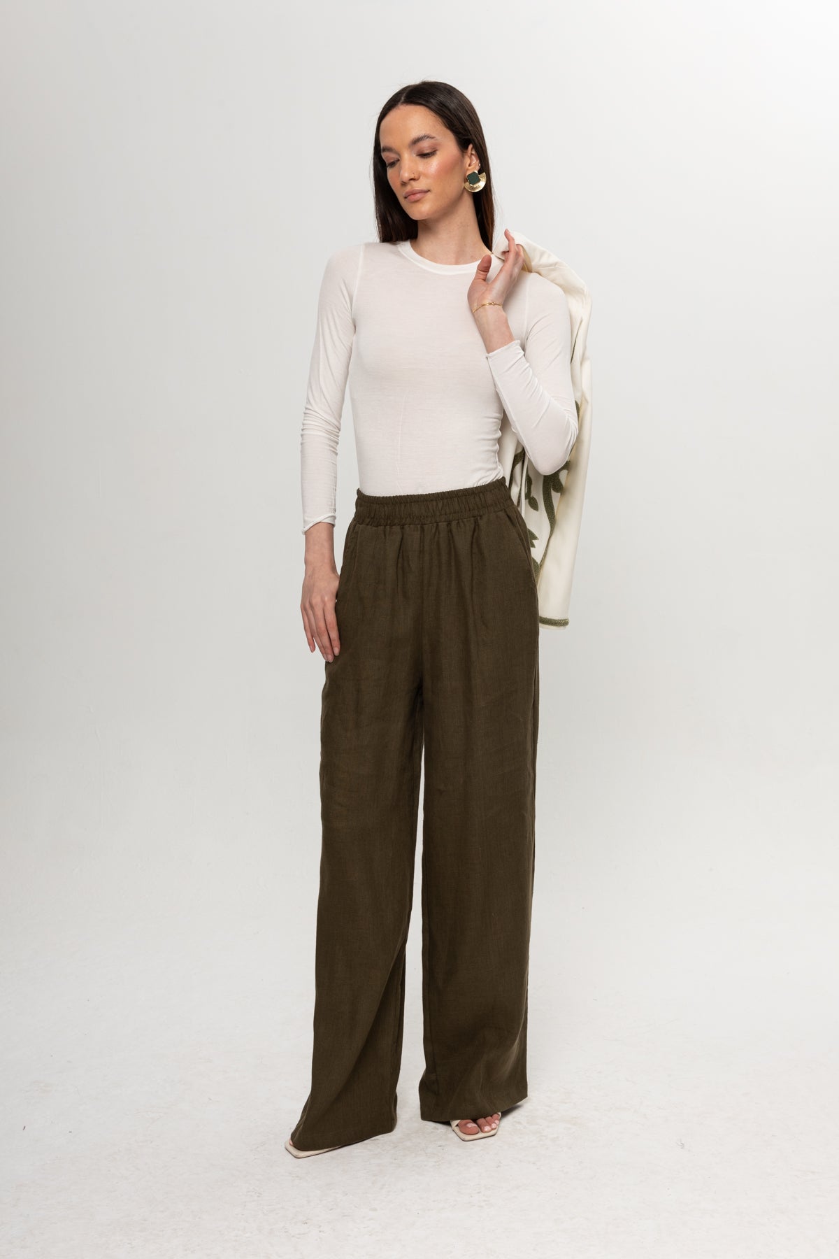 HAKİ BOL PAÇA KETEN PANTOLON