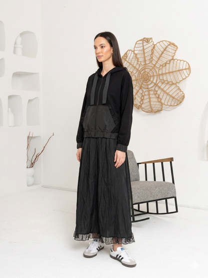 SİYAH DANTEL DETAY BOMBER ETEK TAKIM