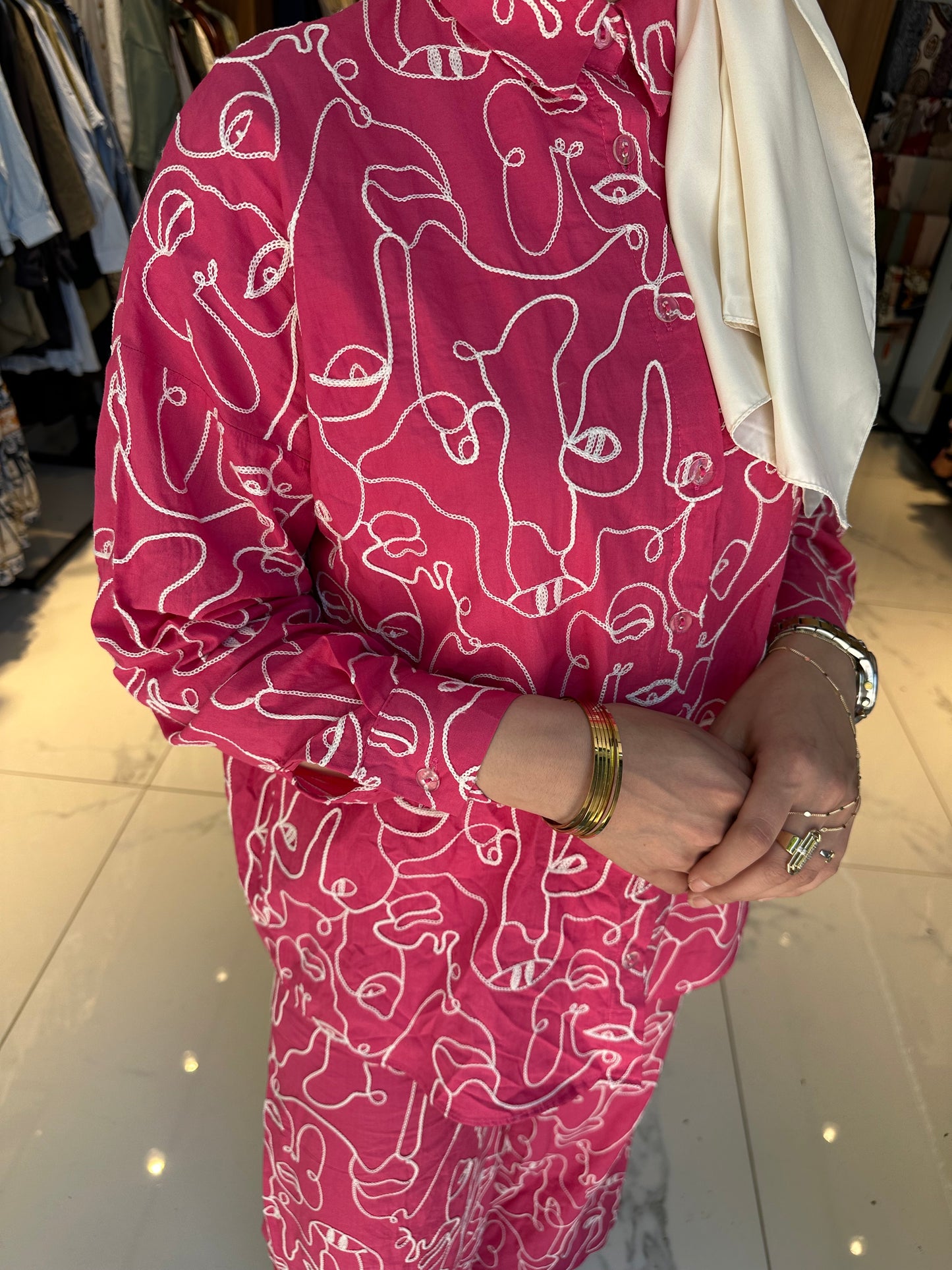 PEMBE  BEJ  DİKİŞ DETAY PANTOLON TAKIM