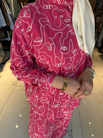 PEMBE  BEJ  DİKİŞ DETAY PANTOLON TAKIM