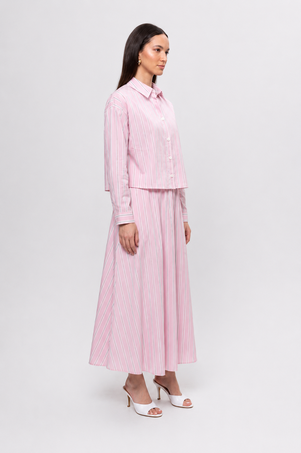PEMBE ÇİZGİLİ GÜL DETAYLI ETEK TAKIM