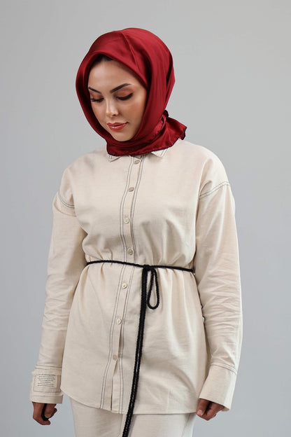 BEJ SİYAH DİKİŞ DETAYLI PANTOLON TAKIM