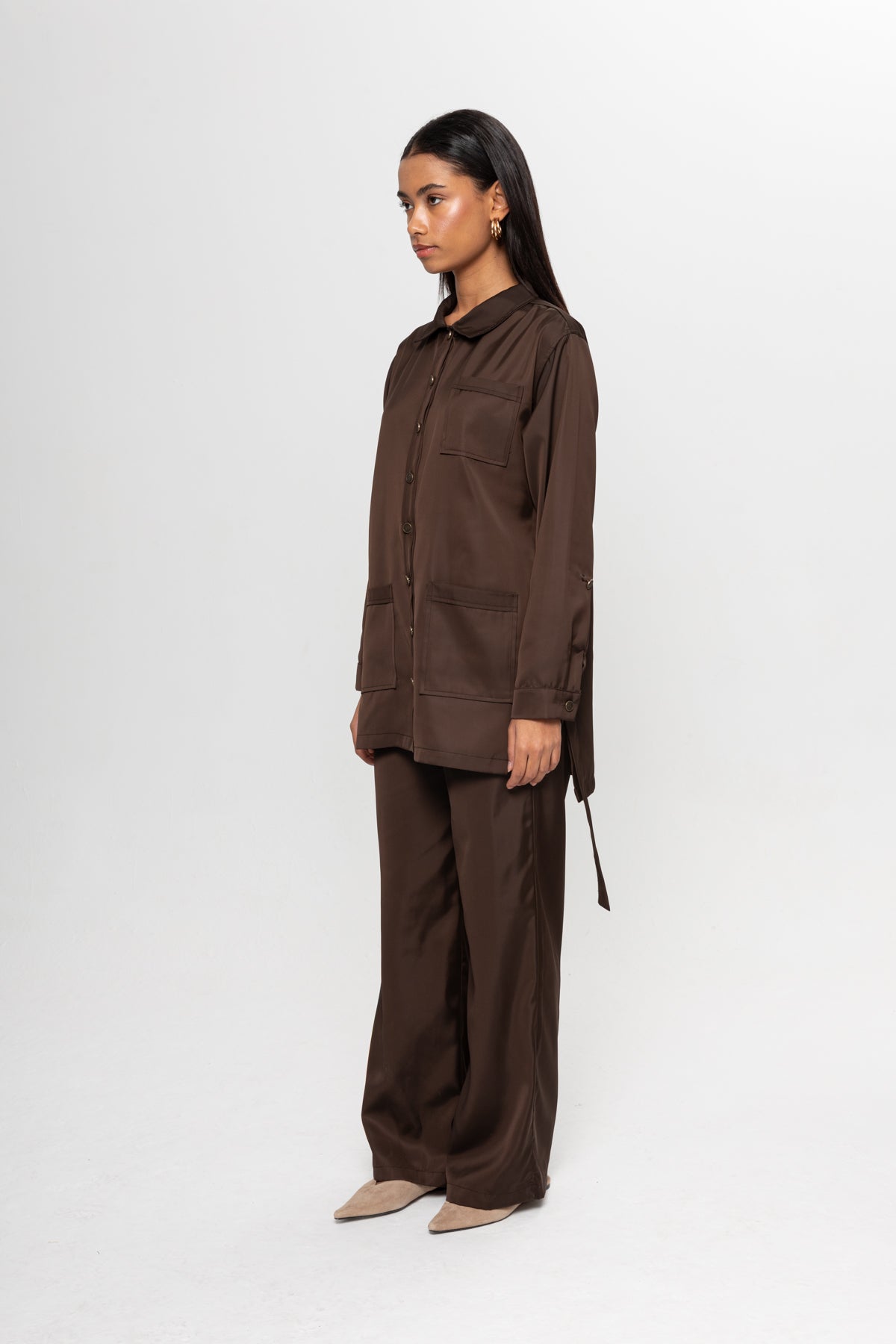 KAHVERENGİ  ÜÇ CEPLİ PANTOLON TAKIM