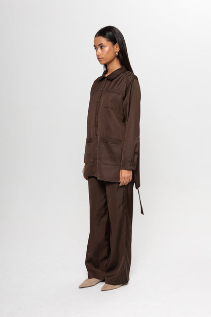 KAHVERENGİ  ÜÇ CEPLİ PANTOLON TAKIM