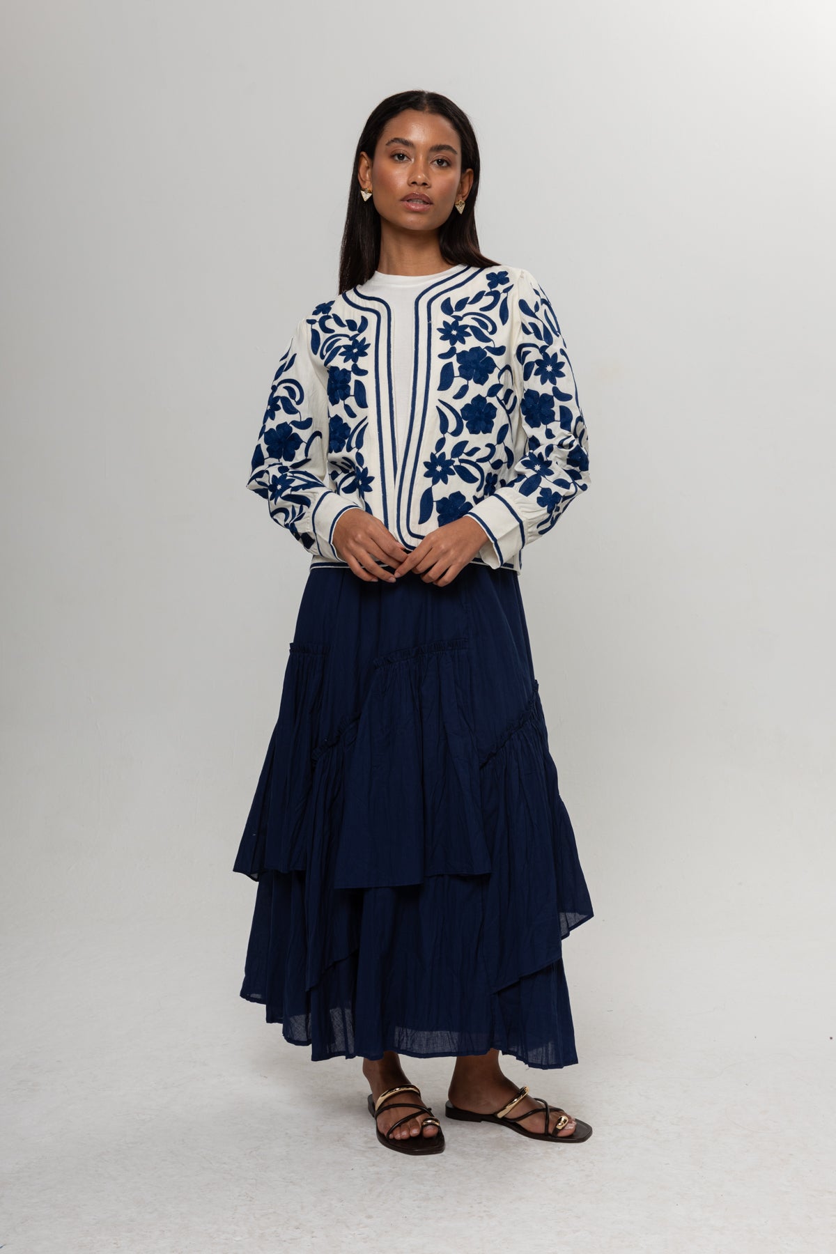 BEJ MAVİ NAKIŞLI KİMONO