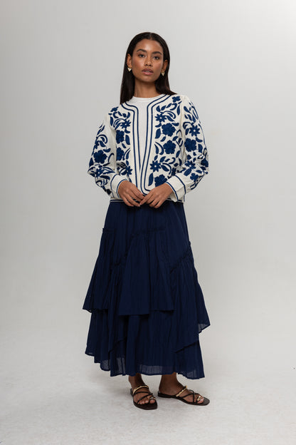 BEJ MAVİ NAKIŞLI KİMONO