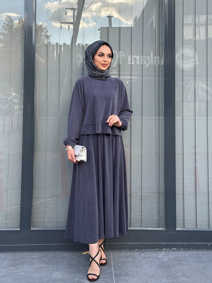 İNDİGO DÜZ BASİC ETEKLİ TAKIM