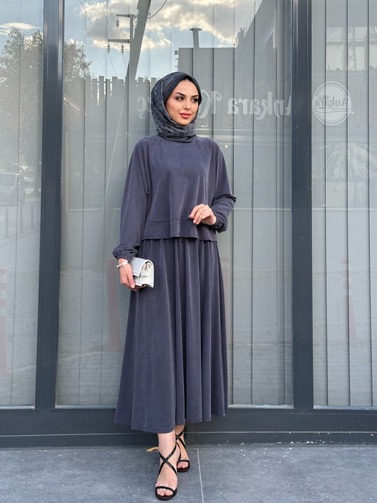 İNDİGO DÜZ BASİC ETEKLİ TAKIM