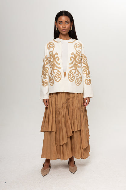 BEJ CAMEL NAKIŞLI KİMONO