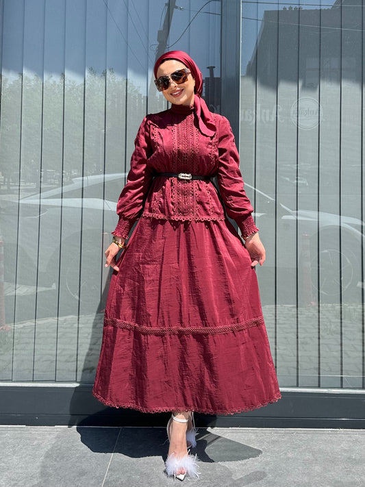 BORDO FİSTO DETAY KEMERLİ ETEK TAKIM
