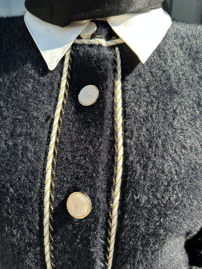 SİYAH BİSİKLET YAKA SİM DETAYLI ANGORA HIRKA