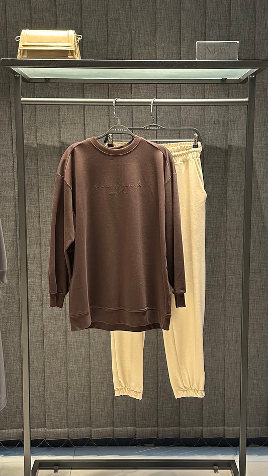 KAHVE PARLAK TANATON BASKILI BASİC SWEAT