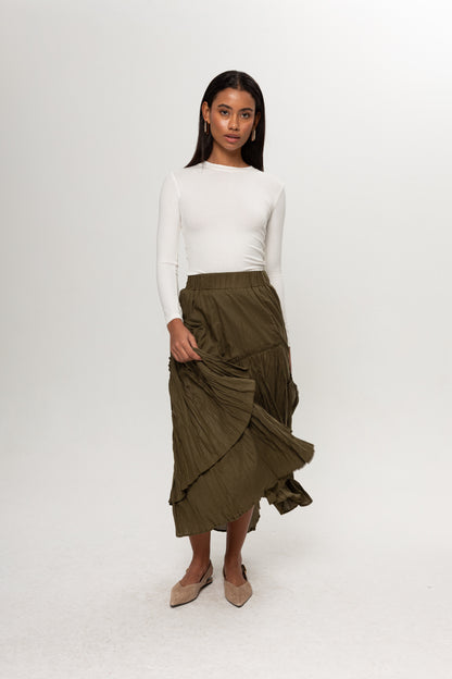 HAKİ YEŞİL KRAŞLI KAT KAT ETEK