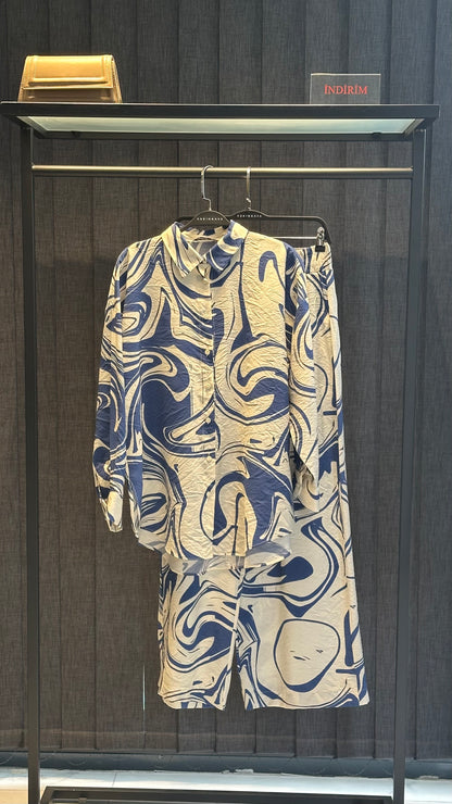 SAKS MAVİSİ BATIK DESENLİ PANTOLON TAKIM