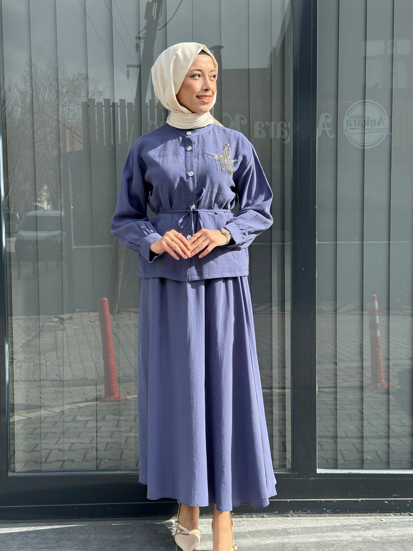 İNDİGO TAŞLI ETEKLİ TAKIM