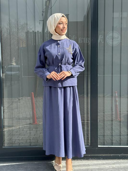 İNDİGO TAŞLI ETEKLİ TAKIM