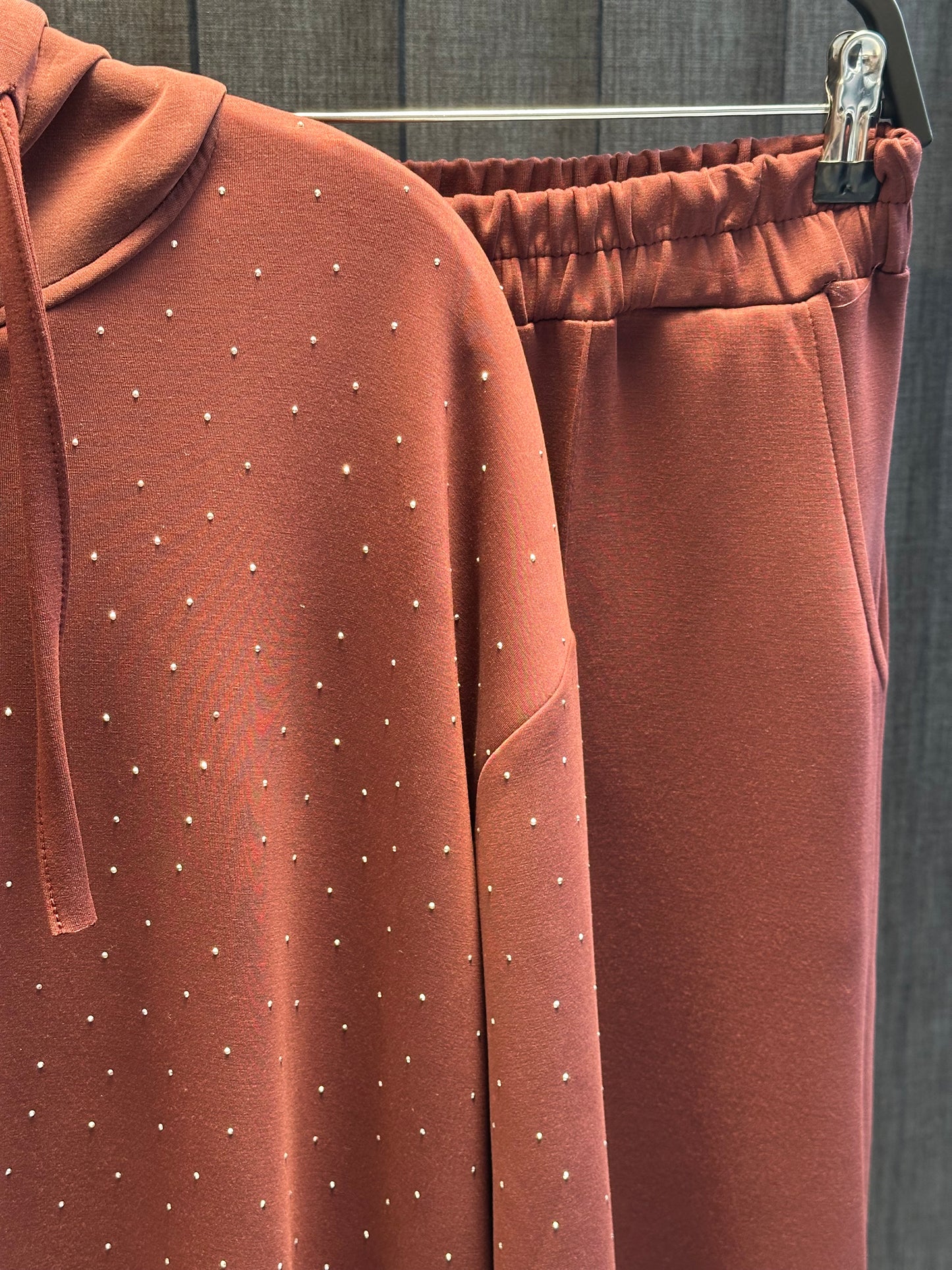 BORDO  ÖNÜ TAŞLI FERMUAR DETAYLI PANTOLON TAKIM