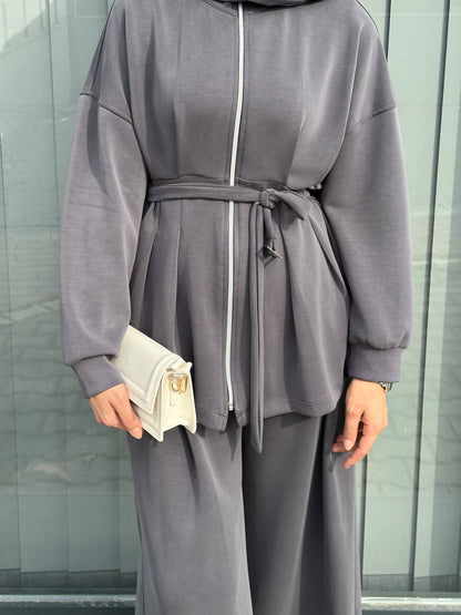 ANTRASİT PİLİSELİ KEMER DETAYLI PANTOLON TAKIM